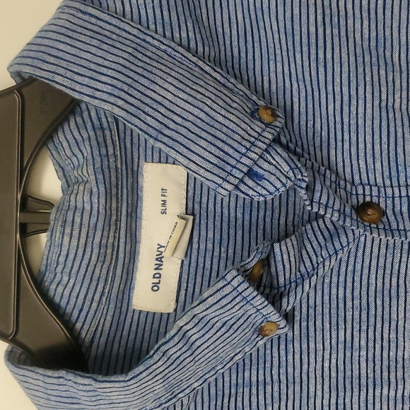 Old Navy Mens XL striped Blue Classic Button Down short Sleeved - Picture 3 of 12